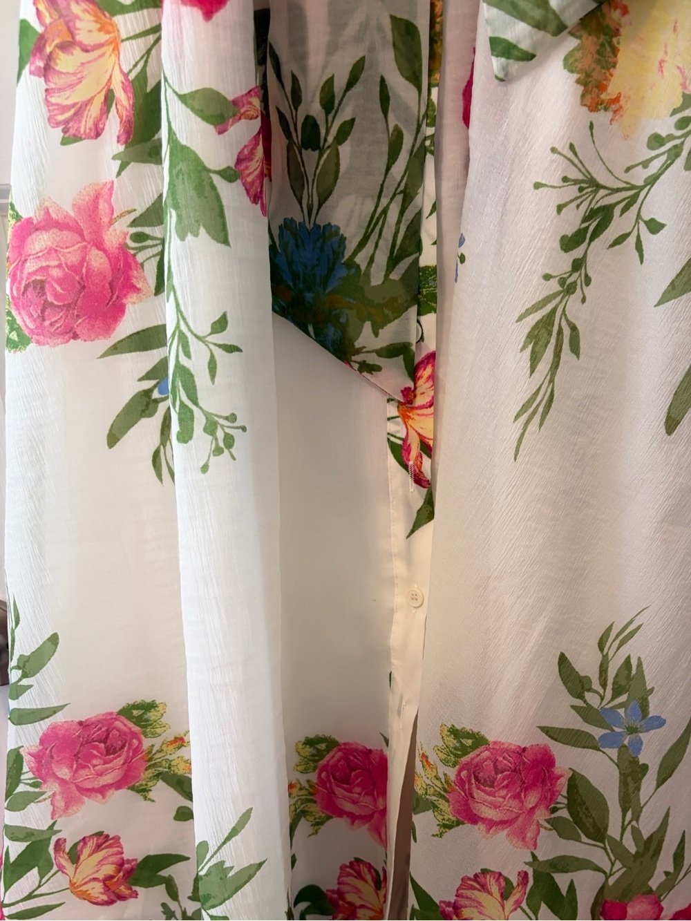 Flying Tomato Midi Floral Tie-Waist Dress in Cream and Green with Bell Sleeves - Picture 10 of 16